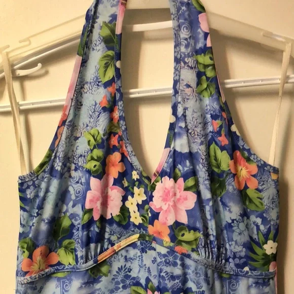 Pelican Cove Hawaiian flowered blue dress size Medium - Picture 2 of 4